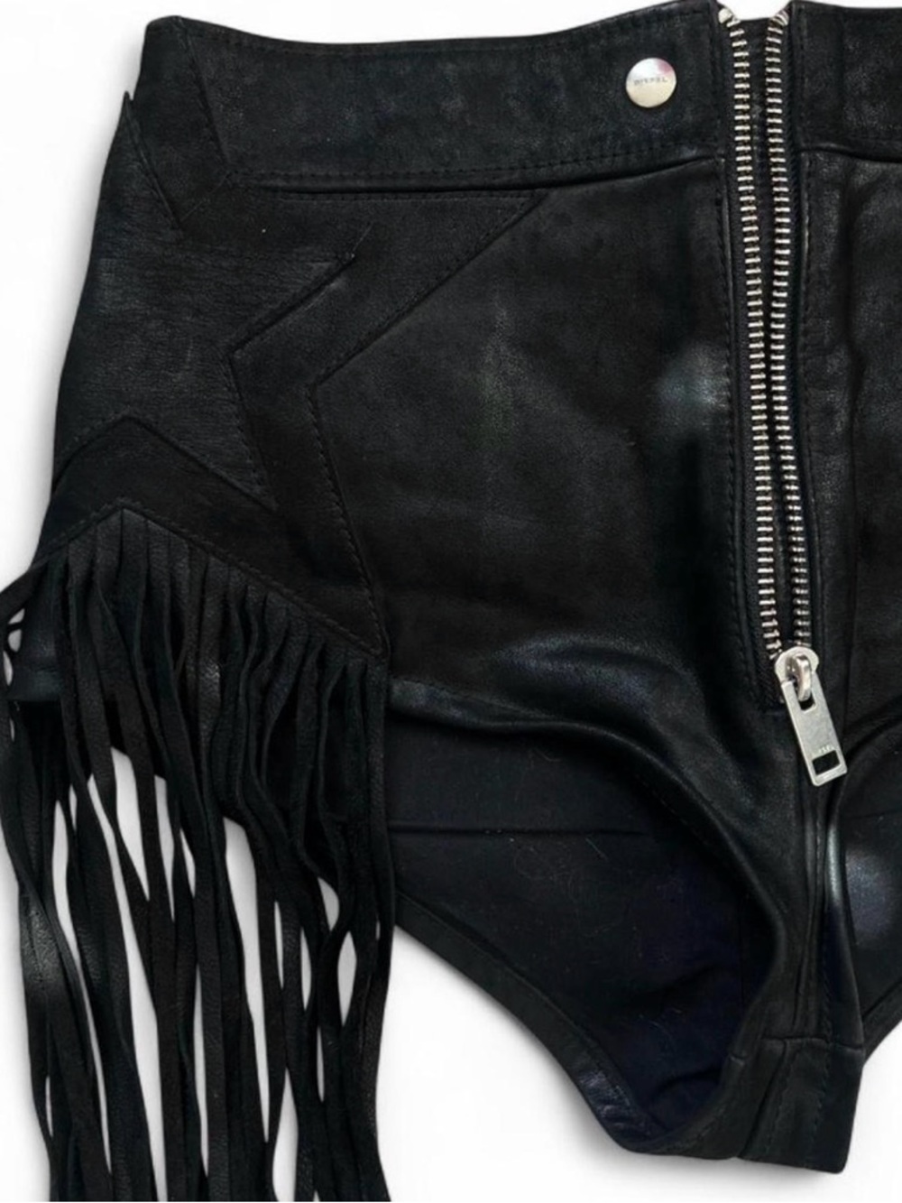 DIESEL Black Leather Fringe Shorts - Size
S - Picture 2 of 6